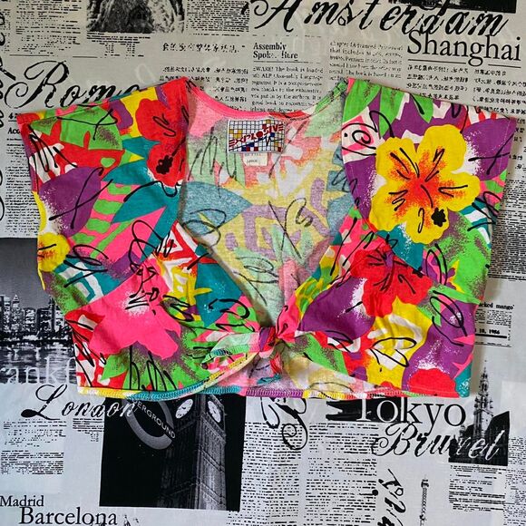 Explosive Women's rainbow floral Crop-top vintage 80s - Picture 1 of 4